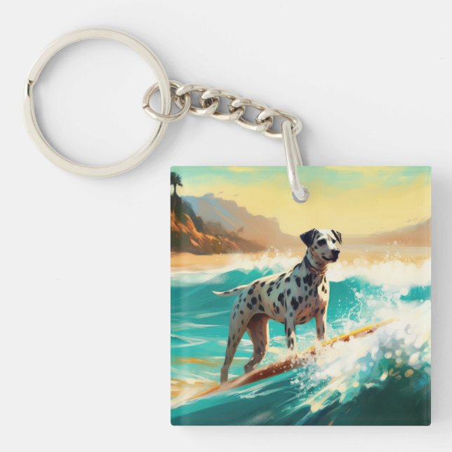 Dalmation Beach Surfing Painting  Key Ring (Front)