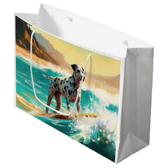 Dalmation Beach Surfing Painting  Large Gift Bag (Front Angled)