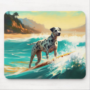 Dalmation Beach Surfing Painting Mouse Pad