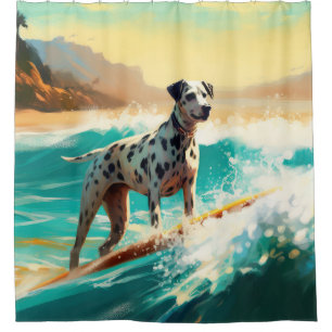 Dalmation Beach Surfing Painting  Shower Curtain