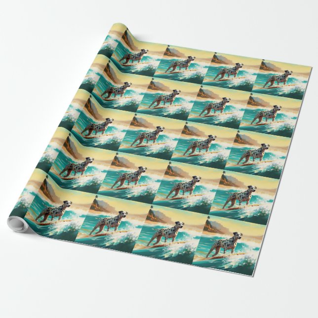 Dalmation Beach Surfing Painting  Wrapping Paper (Unrolled)