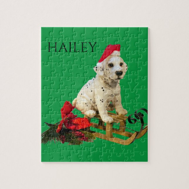 Dalmation christmas puzzle with child's name. (Vertical)