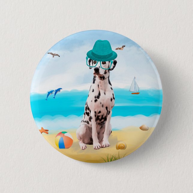 Dalmation Dog on Beach 6 Cm Round Badge (Front)