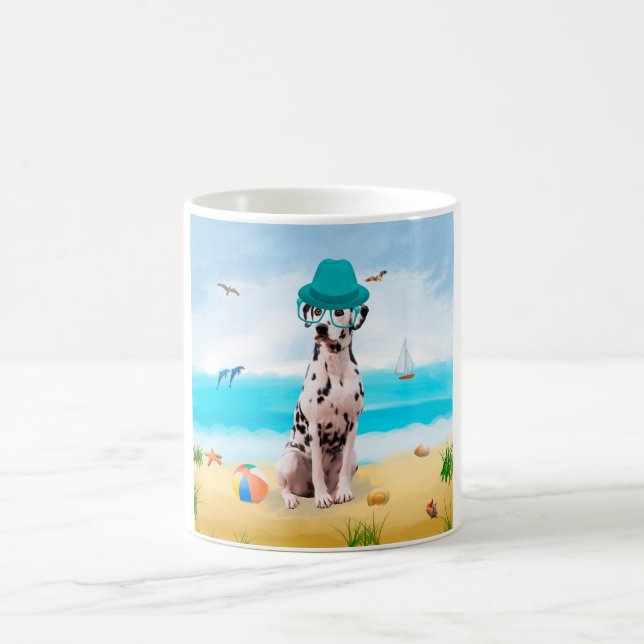 Dalmation Dog on Beach Coffee Mug (Center)
