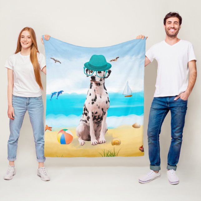 Dalmation Dog on Beach Fleece Blanket (In Situ)