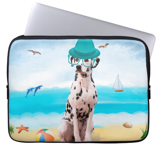 Dalmation Dog on Beach Laptop Sleeve (Front)