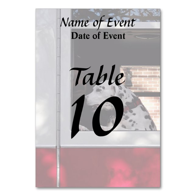 Dalmation In Fire Truck Table Number (Back)