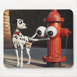 Dalmation Saluting a Red Fire Hydrant Mouse Pad