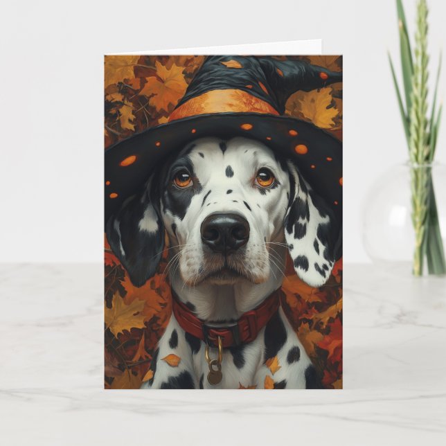 Dalmation Witch Halloween Holiday Card (Front)