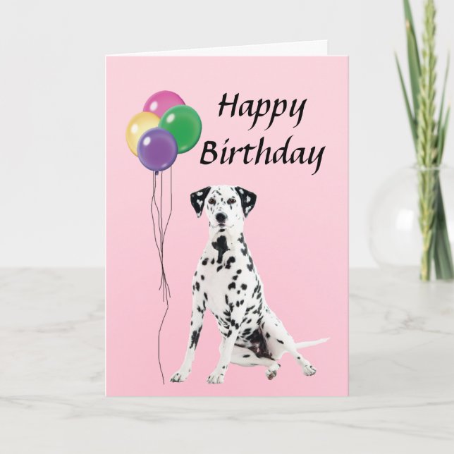 Dalmation with Balloons Happy Birthday Card (Front)