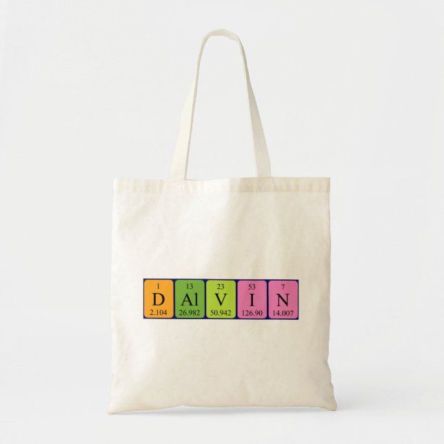 Dalvin periodic table name tote bag (Front)