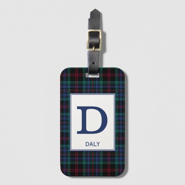 Daly Tartan Blue Plaid Pattern Luggage Tag (Front Vertical)
