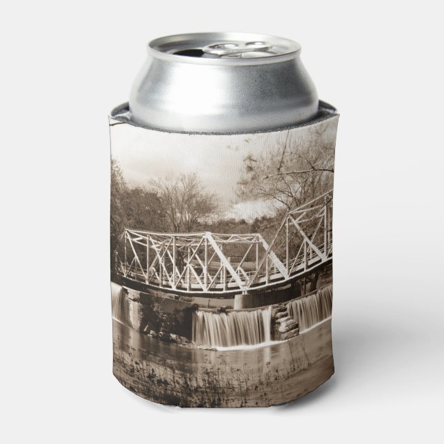 Dam At Finley River Sepia Can Cooler (Can Front)