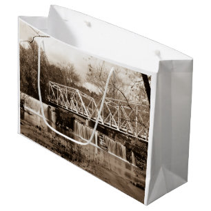Dam At Finley River Sepia Large Gift Bag