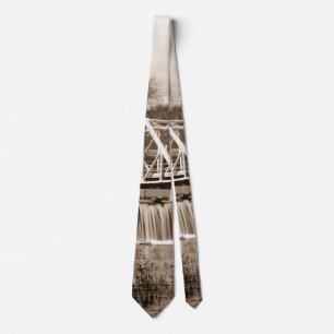 Dam At Finley River Sepia Neck Tie