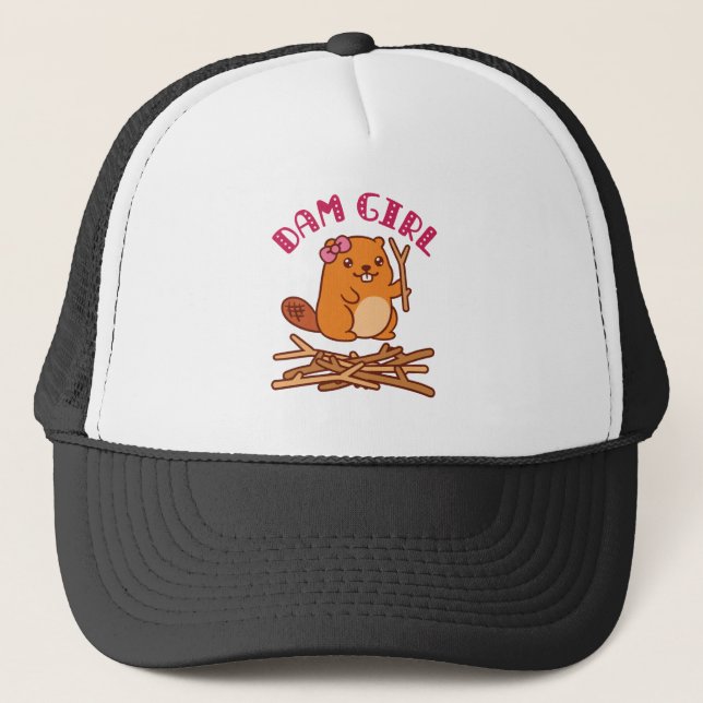 Dam Girl Cute Beaver Trucker Hat (Front)