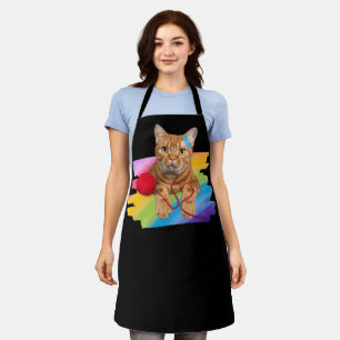 Damaged Cat on rainbow background Apron