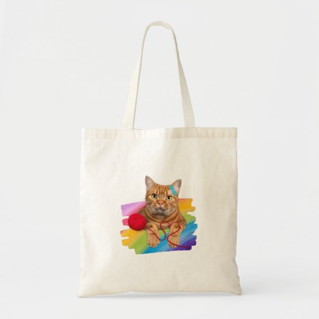 Damaged Cat on rainbow background Tote Bag (Front)