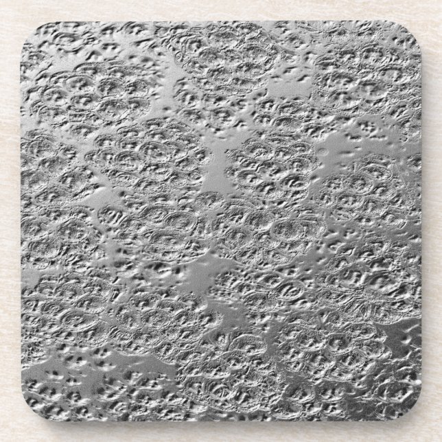 Damaged silver metal coaster (Front)