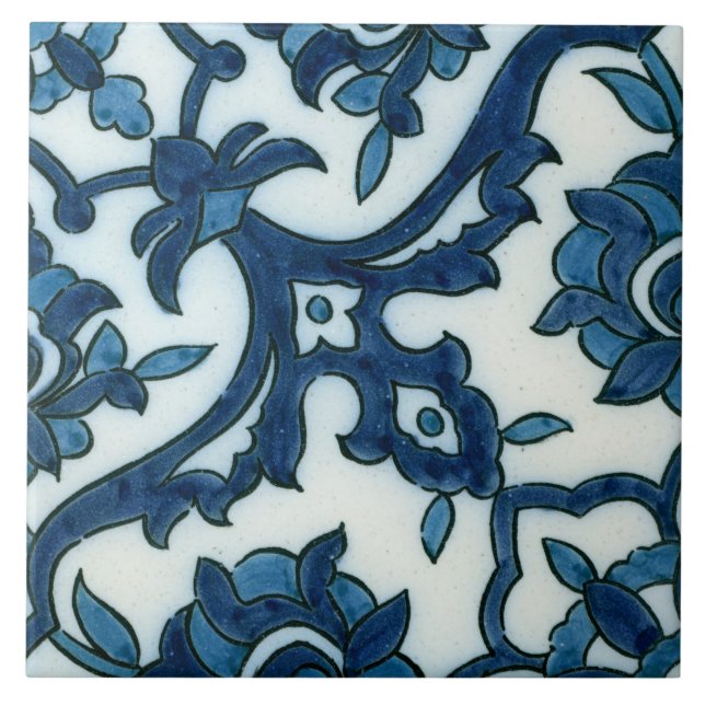 Damascus Blue Design Ceramic Photo Tile (Front)