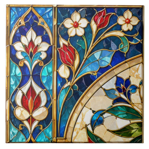 Damascus Floral & Ottoman Tulip Stained Glass Ceramic Tile