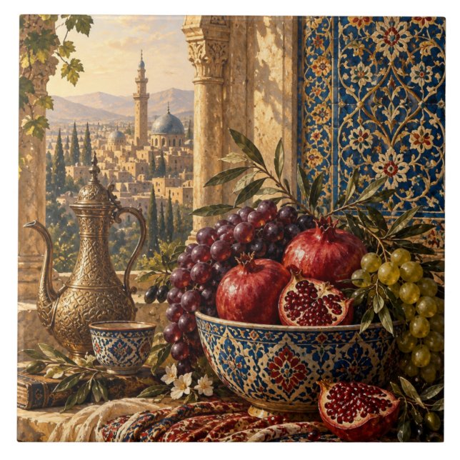 Damascus & Levantine Heritage Still Life | Ottoman Ceramic Tile (Front)