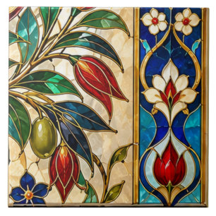 Damascus & Ottoman Olive Tulip Stained Glass Ceramic Tile
