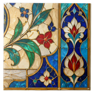 Damascus & Ottoman Tulip Floral Stained Glass Ceramic Tile