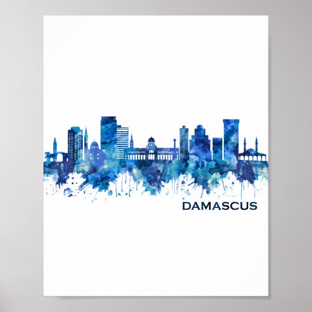 Damascus Syria Skyline Blue Poster (Front)