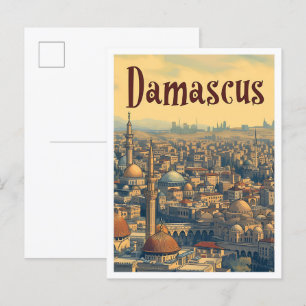 Damascus Syria Vintage Art Travel Illustration Postcard