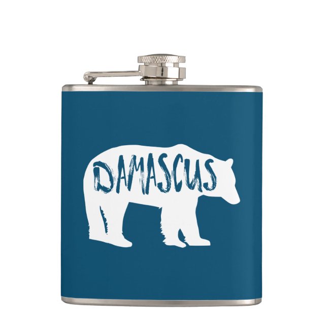 Damascus Virginia Bear Hip Flask (Front)