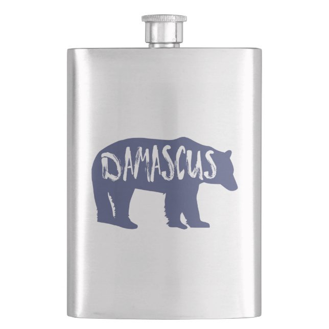 Damascus Virginia Bear Hip Flask (Front)