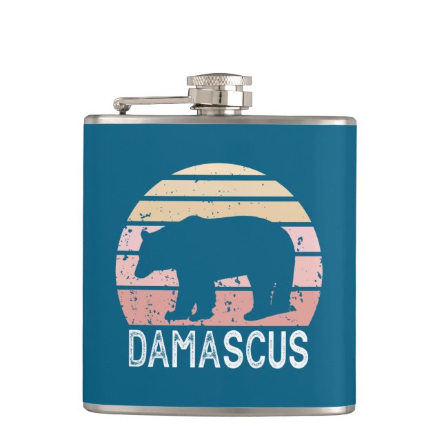 Damascus Virginia Retro Bear Hip Flask (Front)