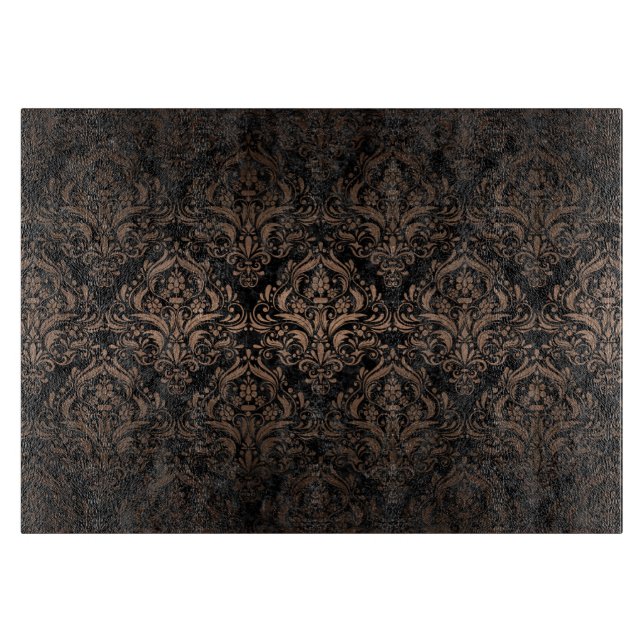 DAMASK1 BLACK MARBLE & BRONZE METAL CUTTING BOARD (Front)