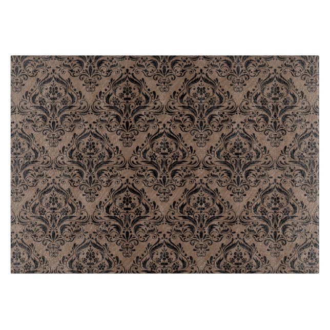 DAMASK1 BLACK MARBLE & BROWN COLORED PENCIL (R) CUTTING BOARD (Front)