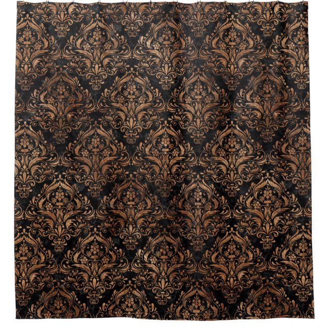 DAMASK1 BLACK MARBLE & BROWN STONE SHOWER CURTAIN (Front)