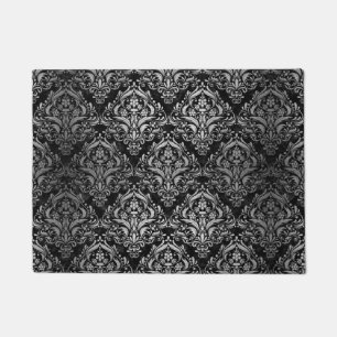 DAMASK1 BLACK MARBLE & SILVER BRUSHED METAL DOORMAT