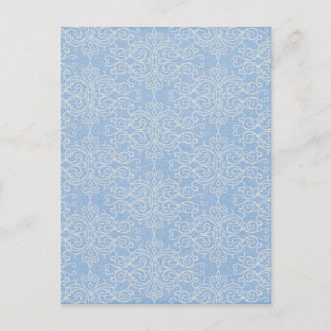 damask21 LIGHT BLUE WHITE DAMASK DECORATIVE SCROLL Postcard (Front)