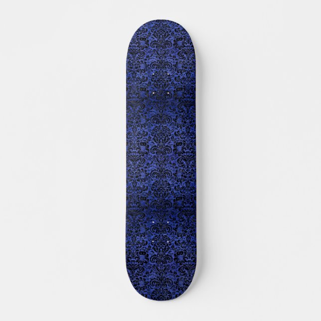 DAMASK2 BLACK MARBLE & BLUE BRUSHED METAL (R) SKATEBOARD (Front)