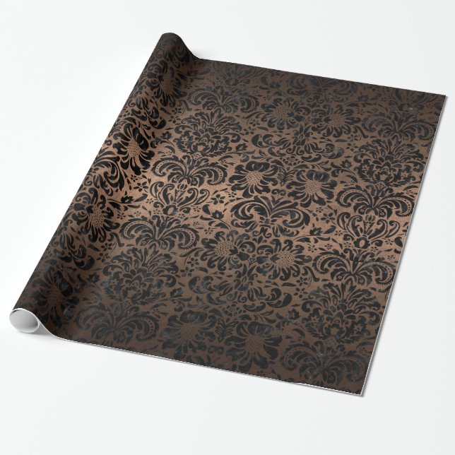 DAMASK2 BLACK MARBLE & BRONZE METAL (R) WRAPPING PAPER (Unrolled)