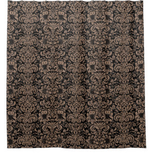 DAMASK2 BLACK MARBLE & BROWN COLORED PENCIL SHOWER CURTAIN