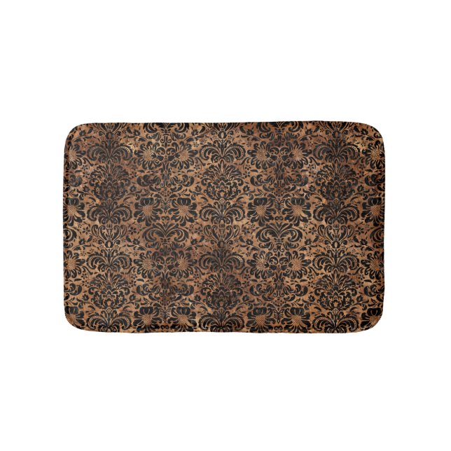 DAMASK2 BLACK MARBLE & BROWN STONE (R) BATH MAT (Front)