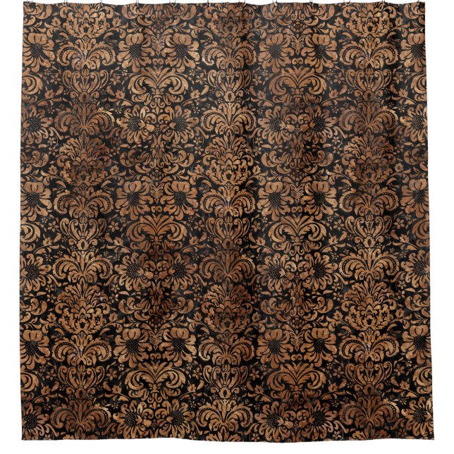 DAMASK2 BLACK MARBLE & BROWN STONE SHOWER CURTAIN (Front)