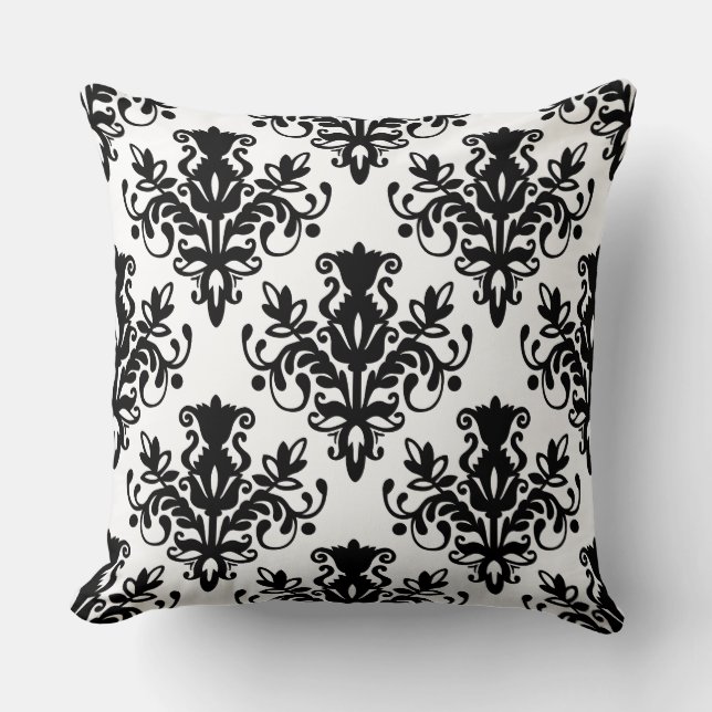 Damask 02 Pattern - Black on White Cushion (Front)