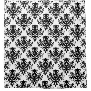 Damask 02 Pattern - Black on White Shower Curtain