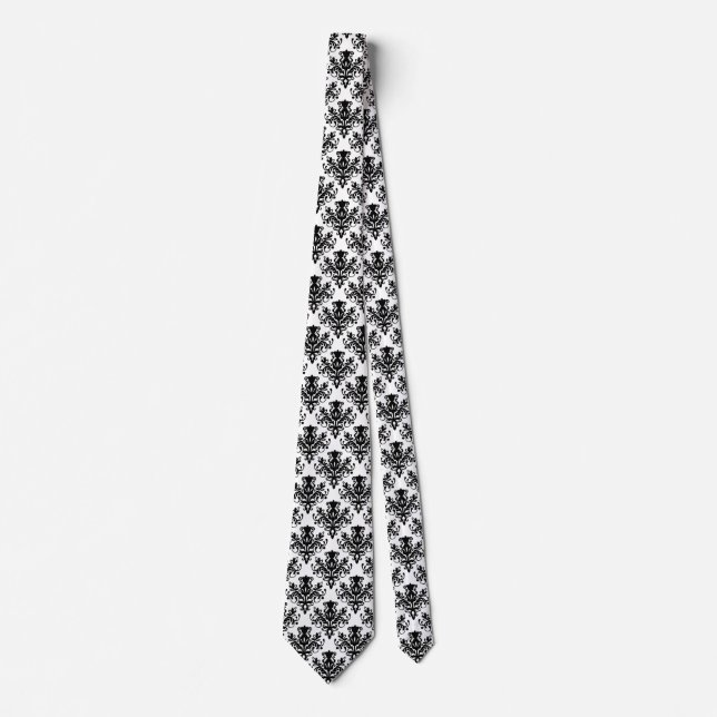 Damask 02 Pattern - Black on White Tie (Front)
