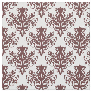 Damask 02 Pattern - Dark Brown on White Fabric