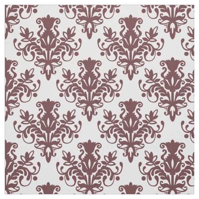 Damask 02 Pattern - Dark Brown on White Fabric (Swatch)