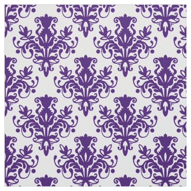 Damask 02 Pattern - Deep Purple on White Fabric (Swatch)