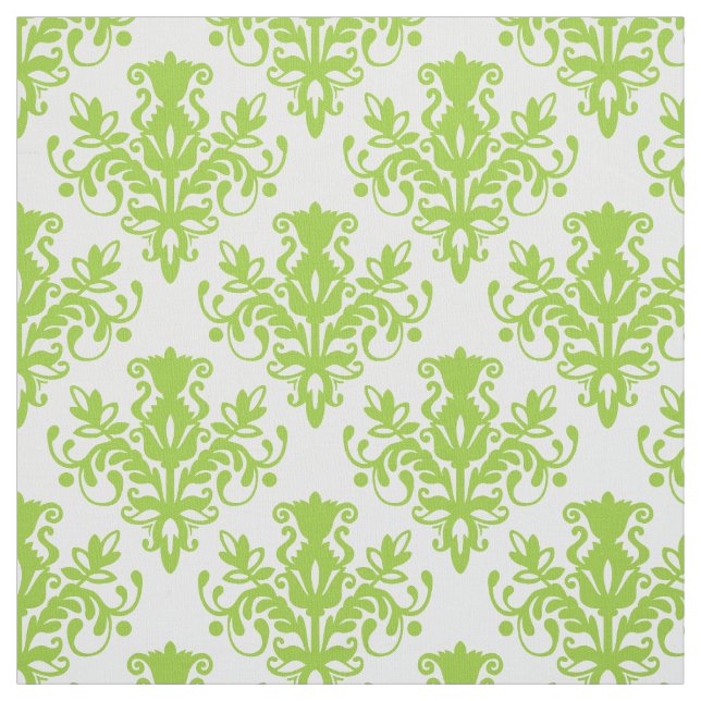 Damask 02 Pattern - Martian Green on White Fabric (Swatch)